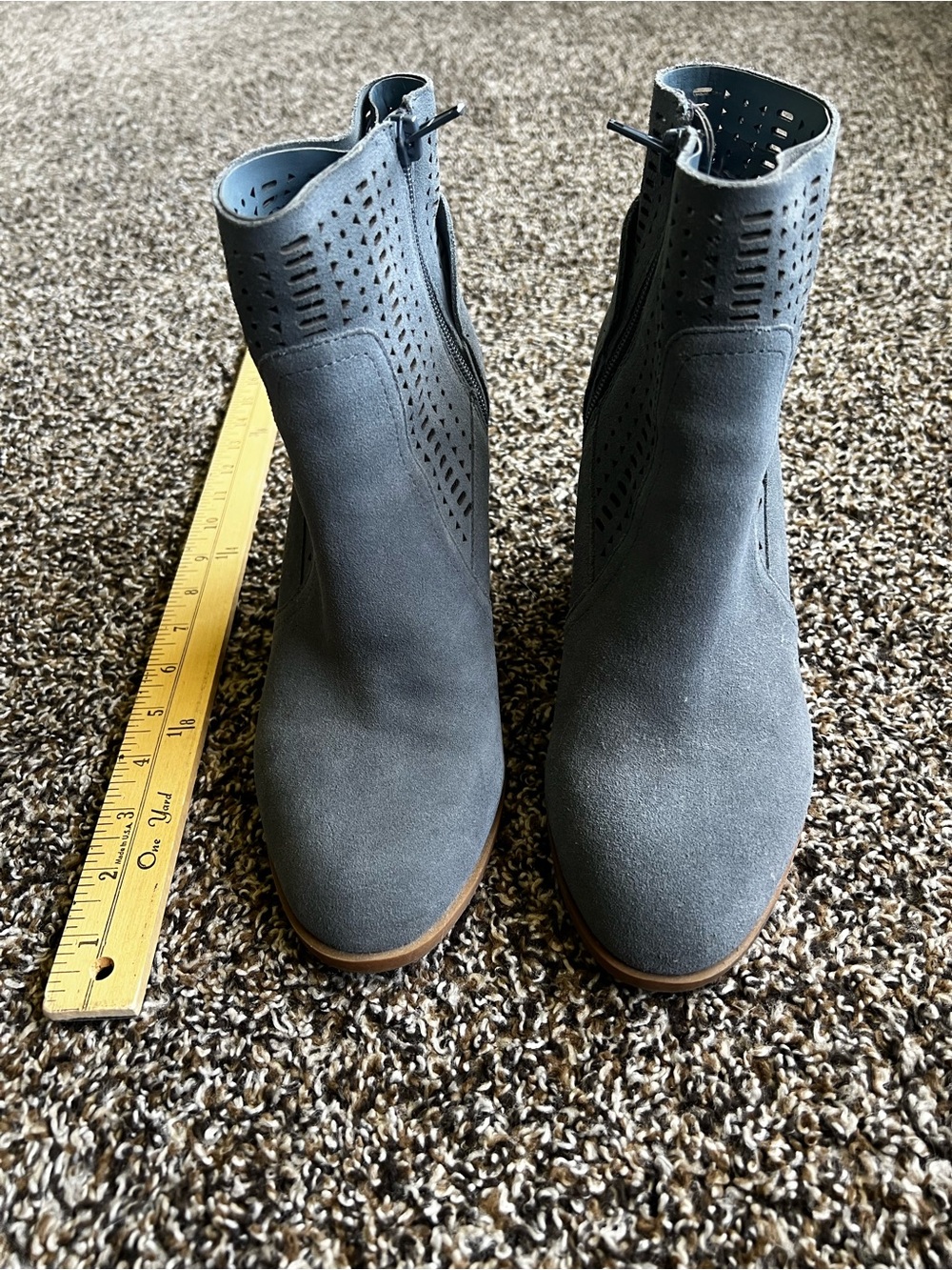 Crown Vintage Steel Grey Suede Perforated Block Heel Ankle Boot - Picture 3 of 9